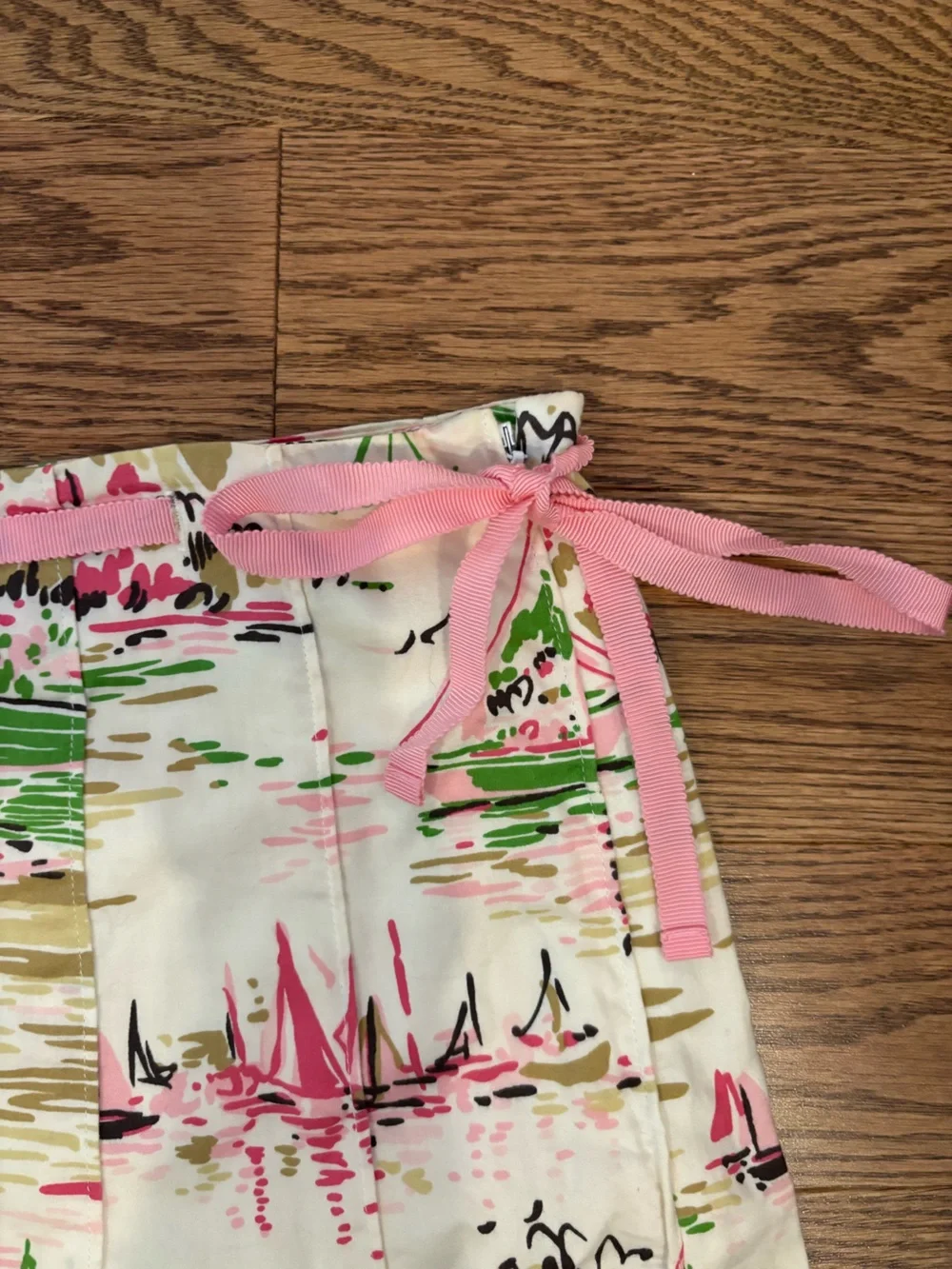 Vintage J. Crew Pink & Green Sailboat Print Wrap Skirt